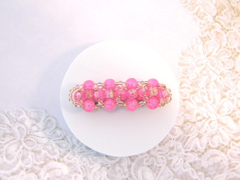 Pink and Gold Crystal Beaded Barrette